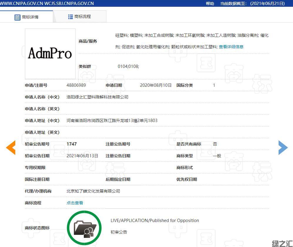 绿之汇《AdmPro》产品体系商标初审通过(图1)